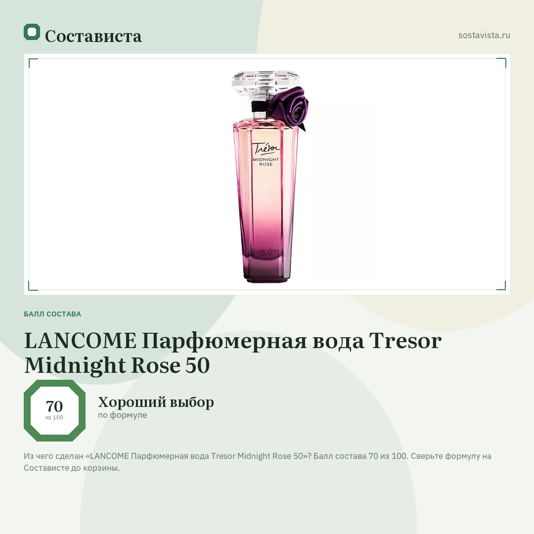 LANCOME Парфюмерная вода Tresor Midnight Rose 50: балл состава 70 из 100 — Состависта