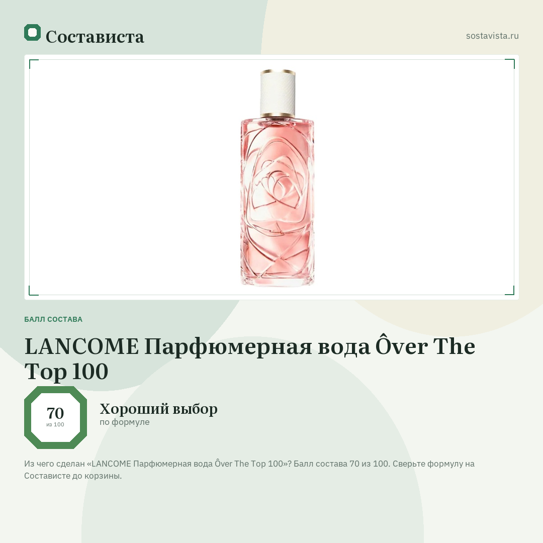 LANCOME Парфюмерная вода Ôver The Top 100: балл состава 70 из 100 — Состависта