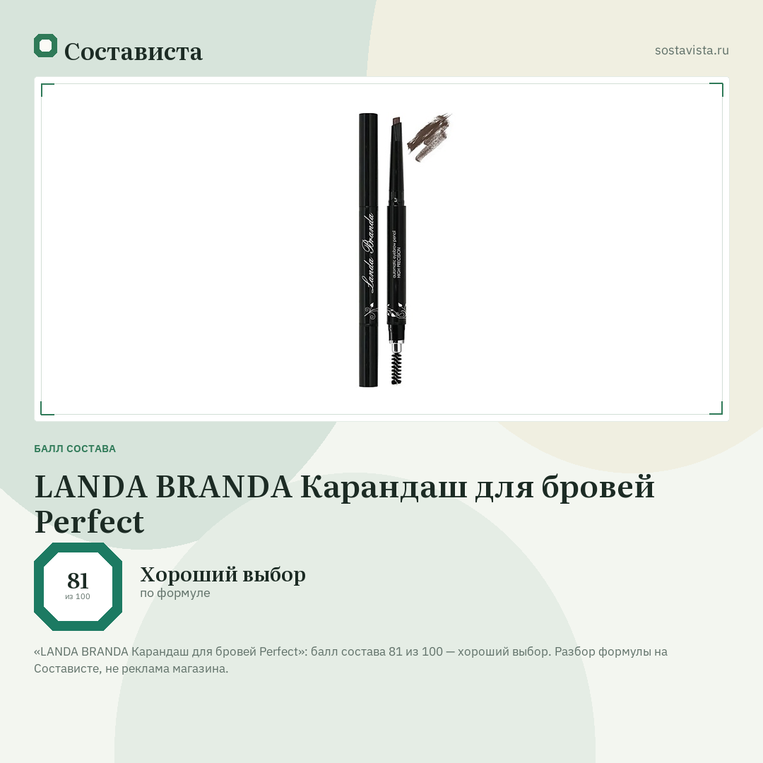 LANDA BRANDA Карандаш для бровей Perfect: балл состава 81 из 100 — Состависта