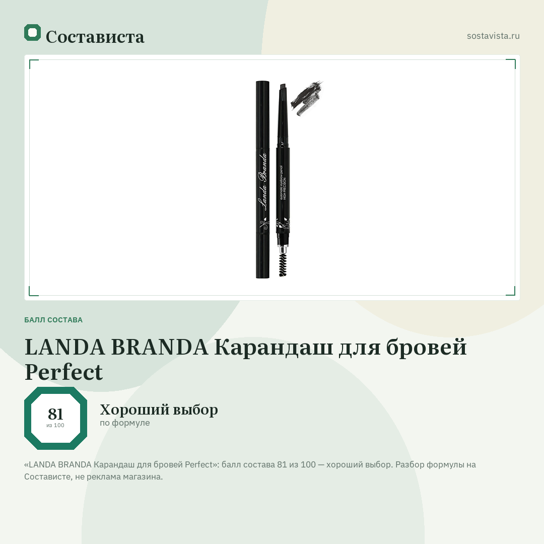 LANDA BRANDA Карандаш для бровей Perfect: балл состава 81 из 100 — Состависта