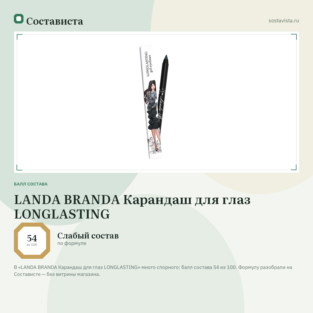 LANDA BRANDA Карандаш для глаз LONGLASTING: балл состава 54 из 100 — Состависта
