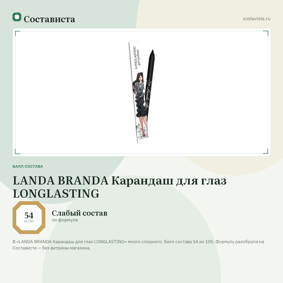 LANDA BRANDA Карандаш для глаз LONGLASTING: балл состава 54 из 100 — Состависта