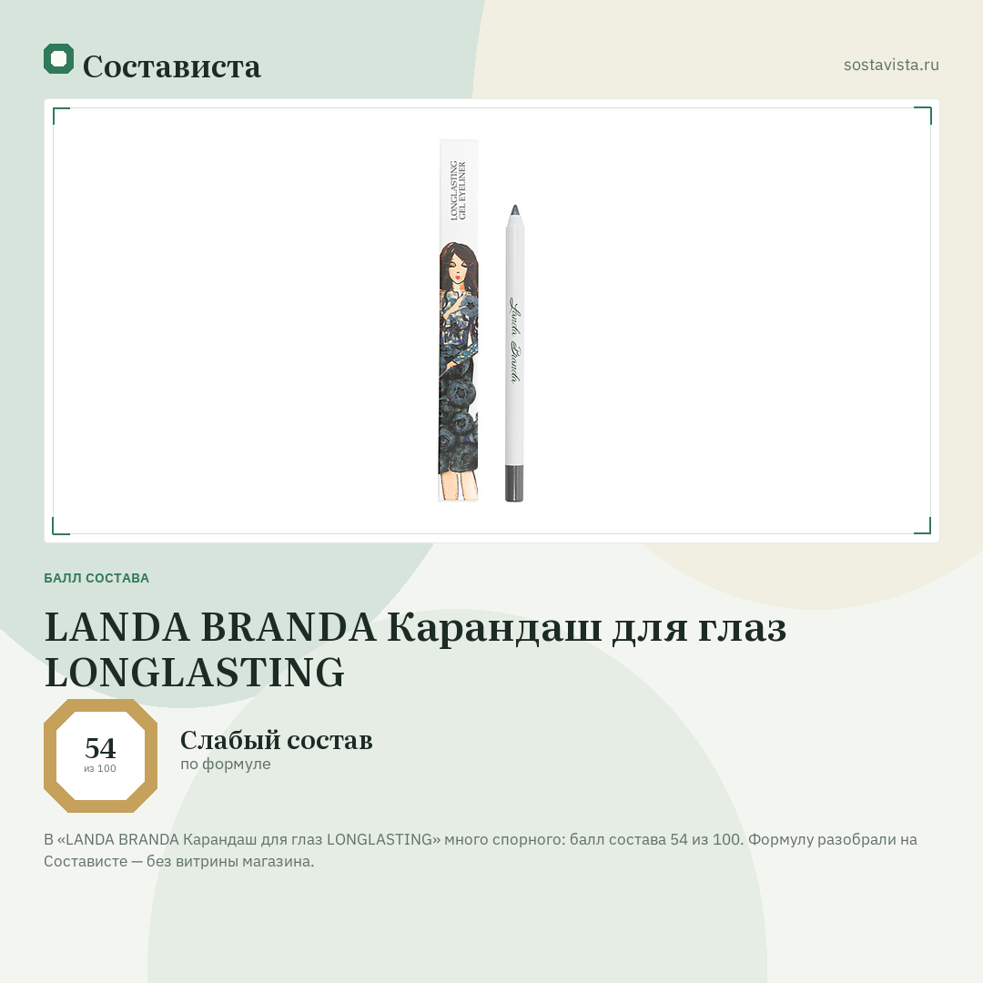 LANDA BRANDA Карандаш для глаз LONGLASTING: балл состава 54 из 100 — Состависта