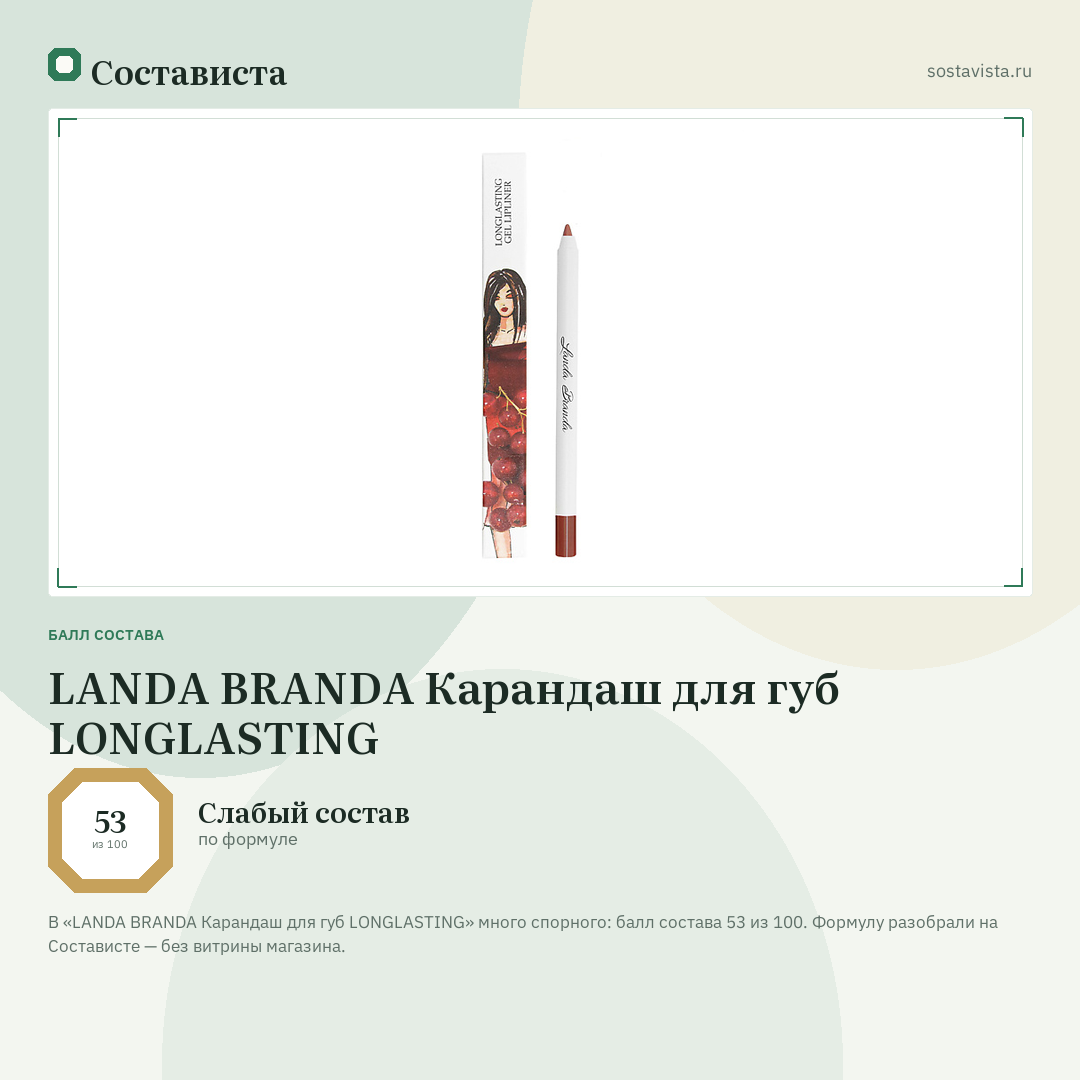 LANDA BRANDA Карандаш для губ LONGLASTING: балл состава 53 из 100 — Состависта
