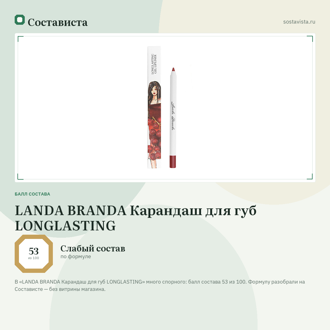 LANDA BRANDA Карандаш для губ LONGLASTING: балл состава 53 из 100 — Состависта