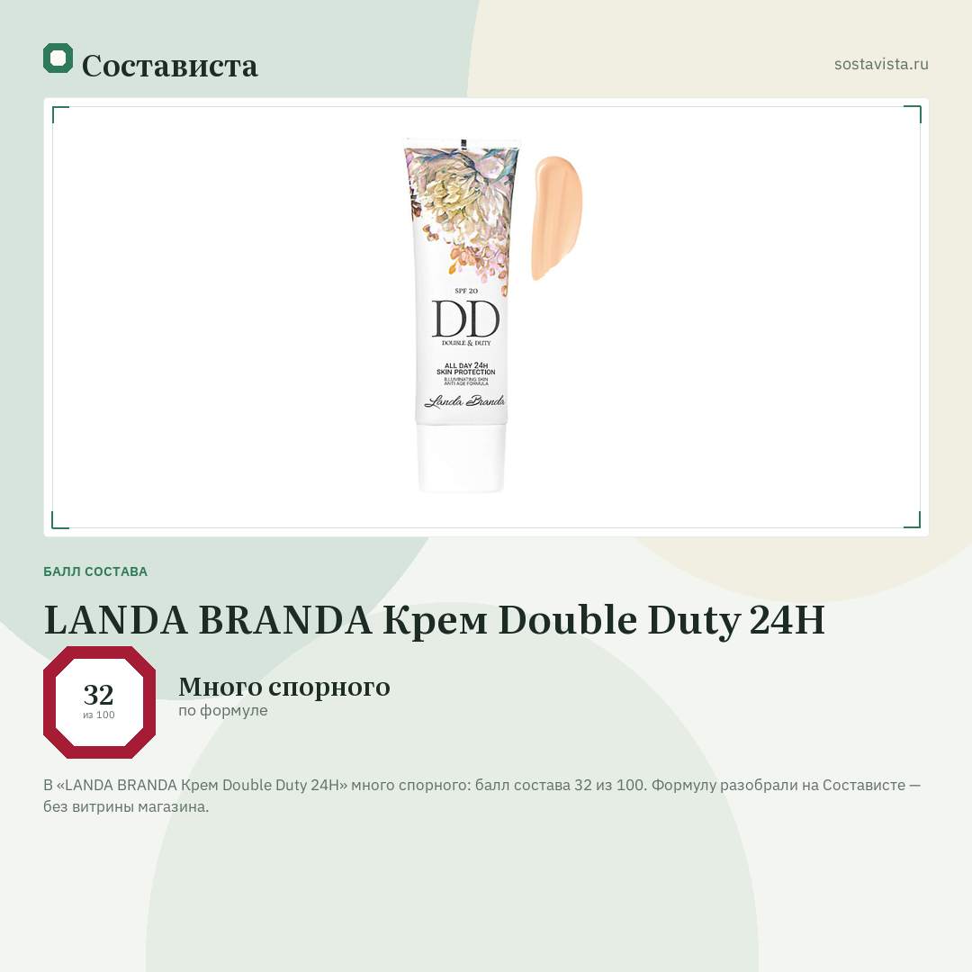LANDA BRANDA Крем Double Duty 24H: балл состава 32 из 100 — Состависта