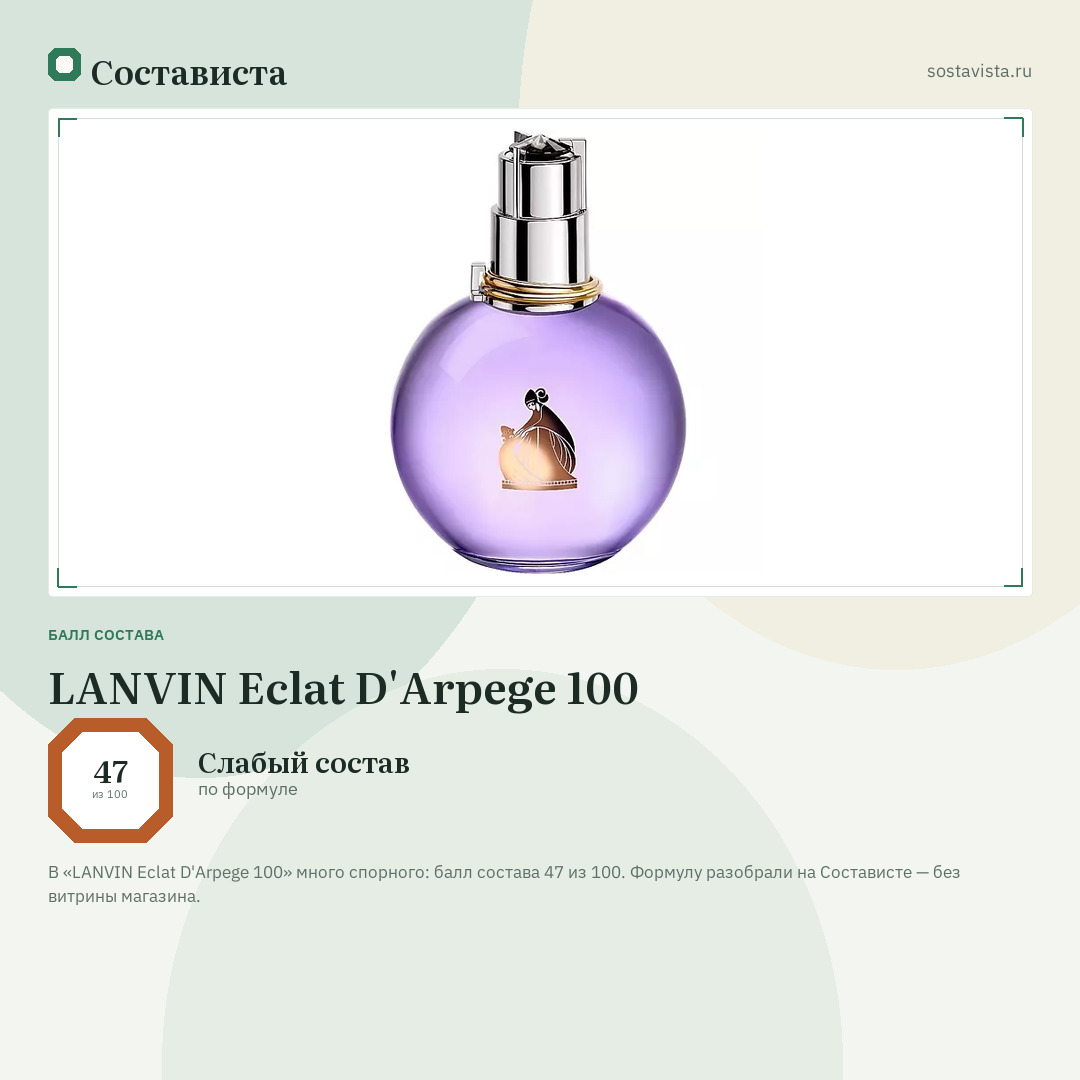 LANVIN Eclat D'Arpege 100: балл состава 47 из 100 — Состависта