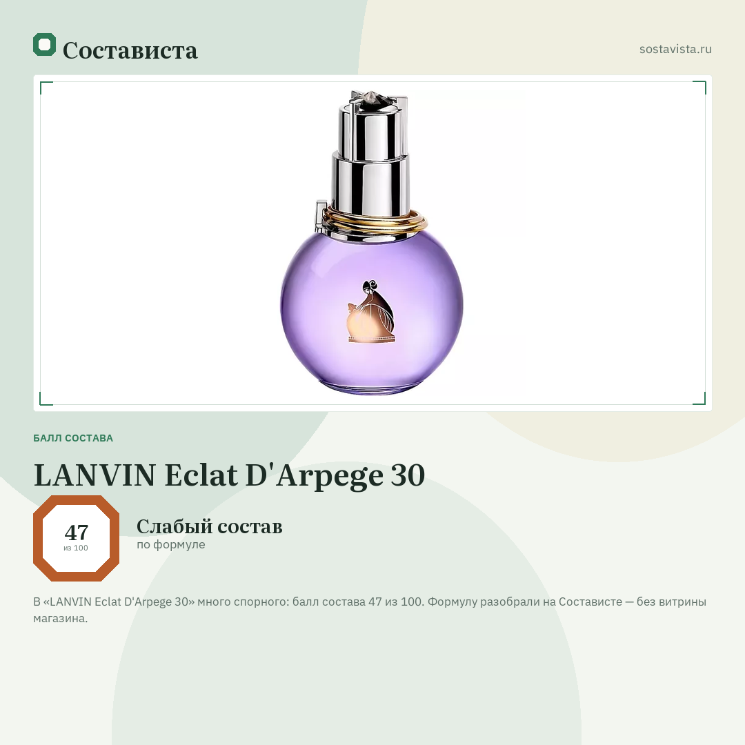 LANVIN Eclat D'Arpege 30: балл состава 47 из 100 — Состависта