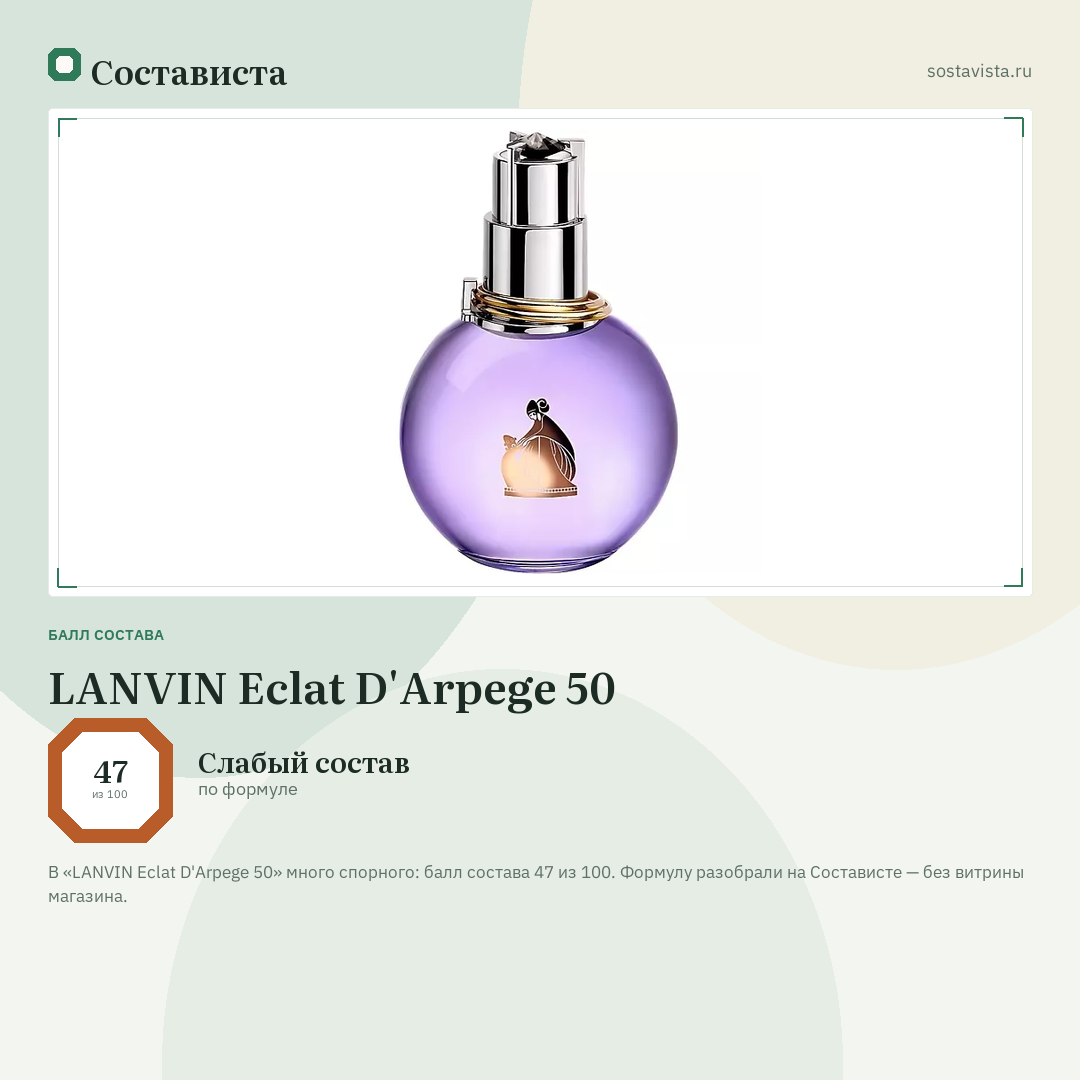 LANVIN Eclat D'Arpege 50: балл состава 47 из 100 — Состависта