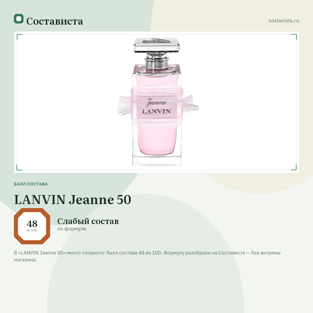 LANVIN Jeanne 50: балл состава 48 из 100 — Состависта
