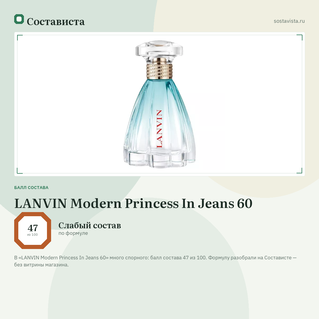 LANVIN Modern Princess In Jeans 60: балл состава 47 из 100 — Состависта