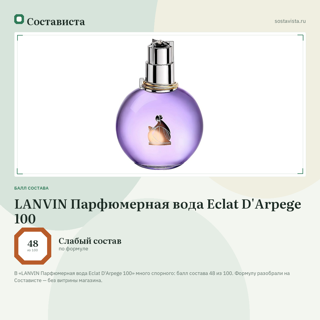 LANVIN Парфюмерная вода Eclat D'Arpege 100: балл состава 48 из 100 — Состависта