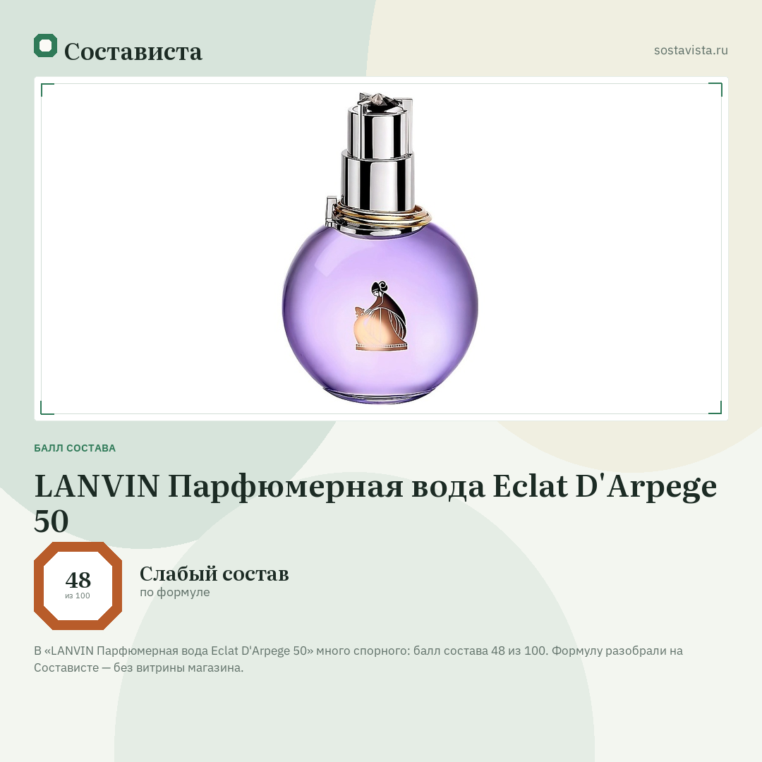 LANVIN Парфюмерная вода Eclat D'Arpege 50: балл состава 48 из 100 — Состависта