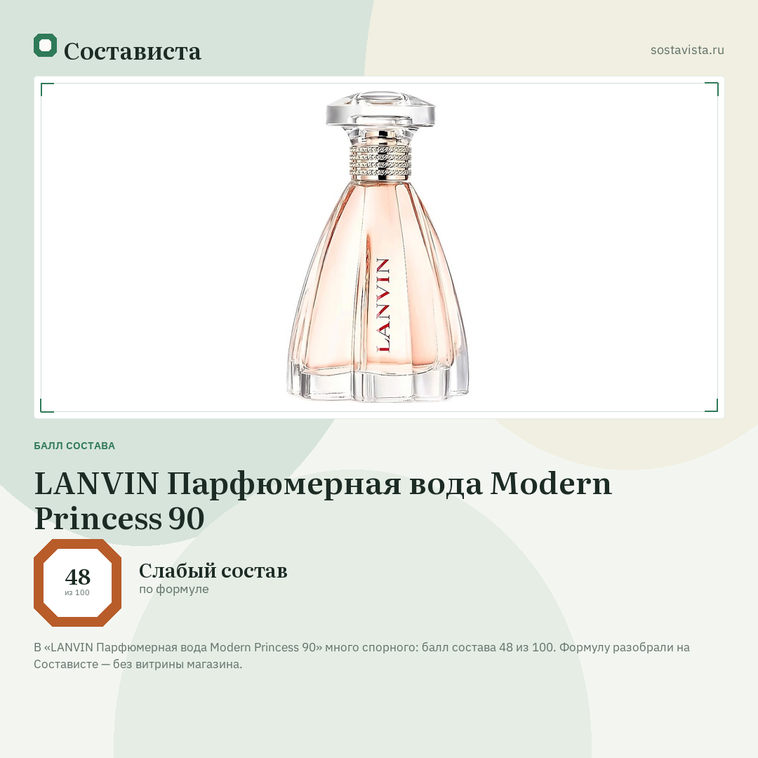 LANVIN Парфюмерная вода Modern Princess 90: балл состава 48 из 100 — Состависта