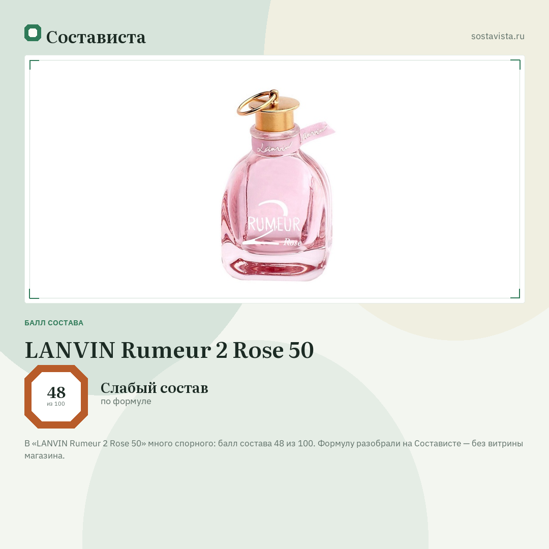 LANVIN Rumeur 2 Rose 50: балл состава 48 из 100 — Состависта