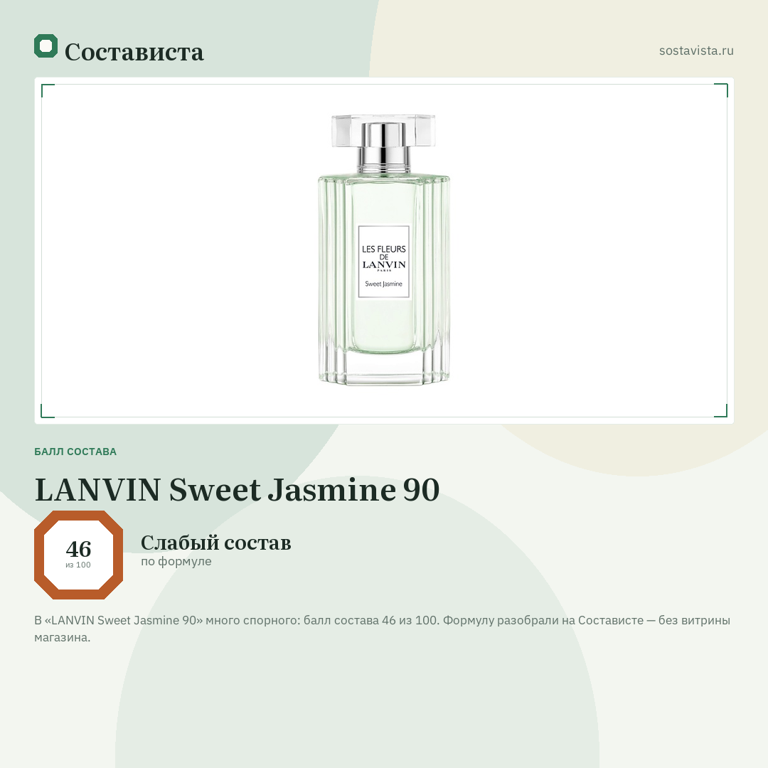 LANVIN Sweet Jasmine 90: балл состава 46 из 100 — Состависта