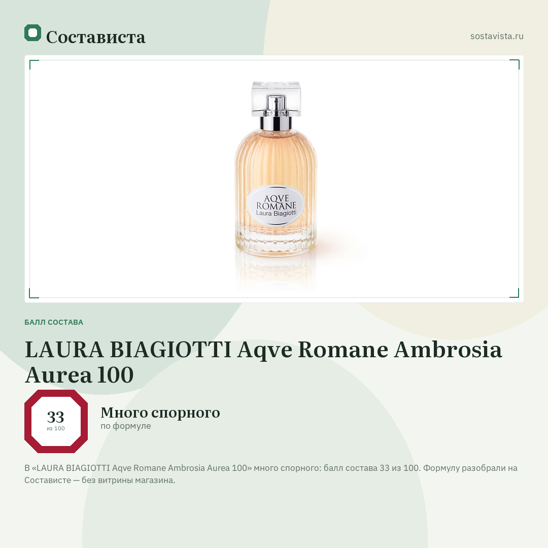 LAURA BIAGIOTTI Aqve Romane Ambrosia Aurea 100: балл состава 33 из 100 — Состависта