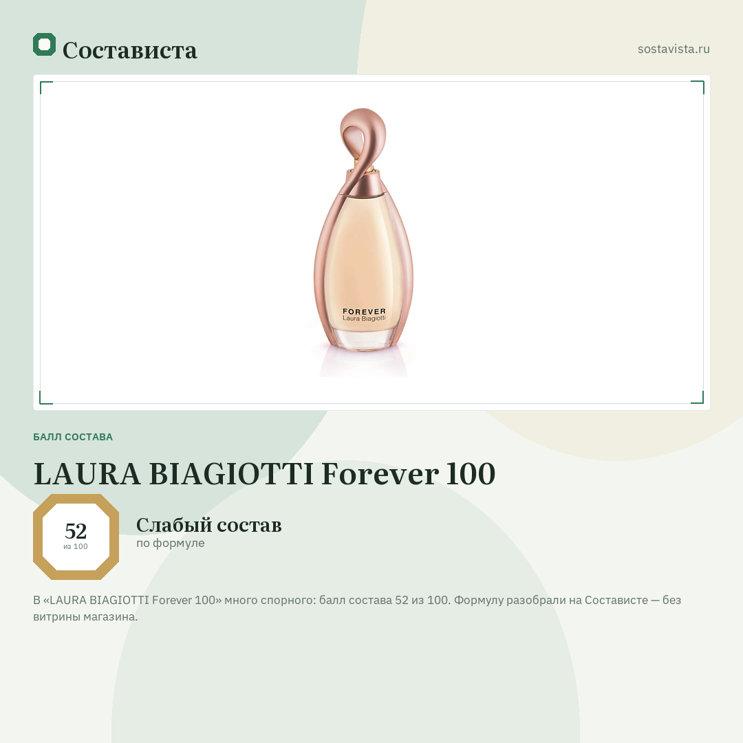 LAURA BIAGIOTTI Forever 100: балл состава 52 из 100 — Состависта