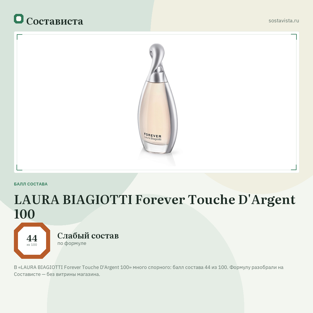 LAURA BIAGIOTTI Forever Touche D'Argent 100: балл состава 44 из 100 — Состависта