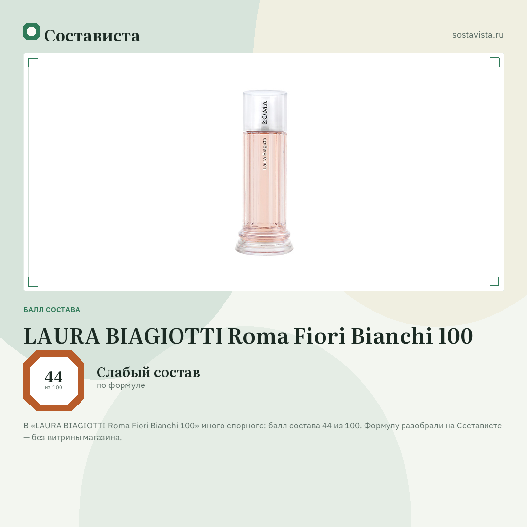 LAURA BIAGIOTTI Roma Fiori Bianchi 100: балл состава 44 из 100 — Состависта