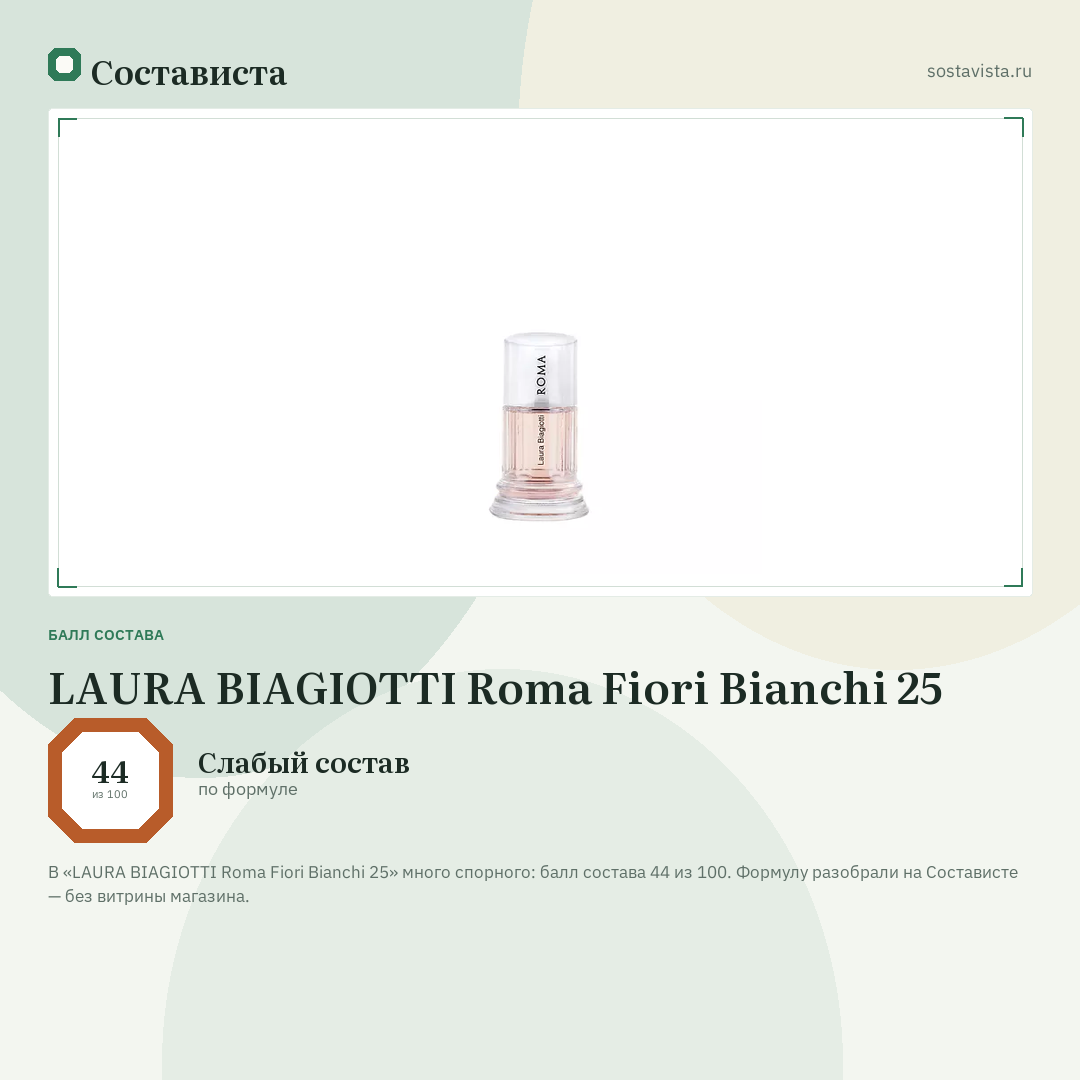 LAURA BIAGIOTTI Roma Fiori Bianchi 25: балл состава 44 из 100 — Состависта