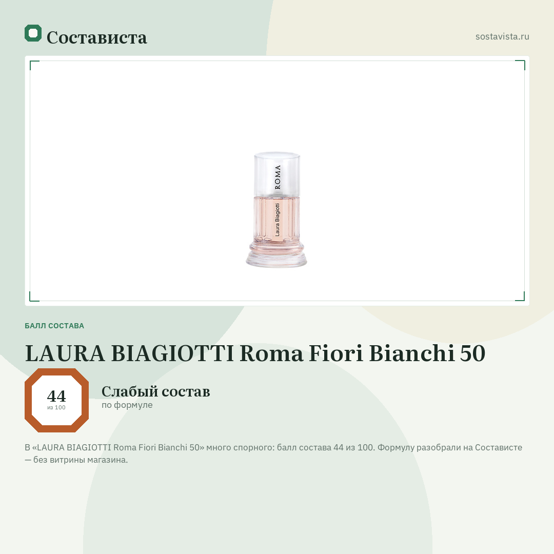 LAURA BIAGIOTTI Roma Fiori Bianchi 50: балл состава 44 из 100 — Состависта