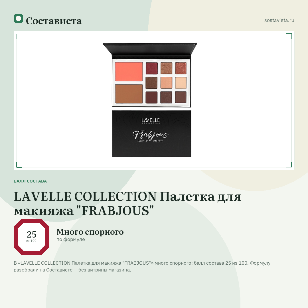 LAVELLE COLLECTION Палетка для макияжа "FRABJOUS": балл состава 25 из 100 — Состависта