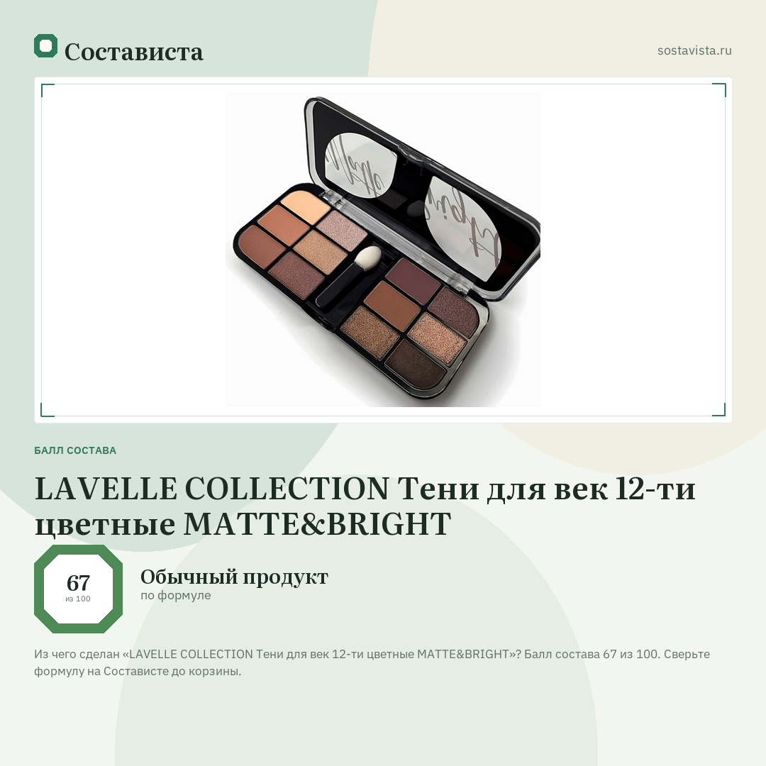 LAVELLE COLLECTION Тени для век 12-ти цветные MATTE&BRIGHT: балл состава 67 из 100 — Состависта