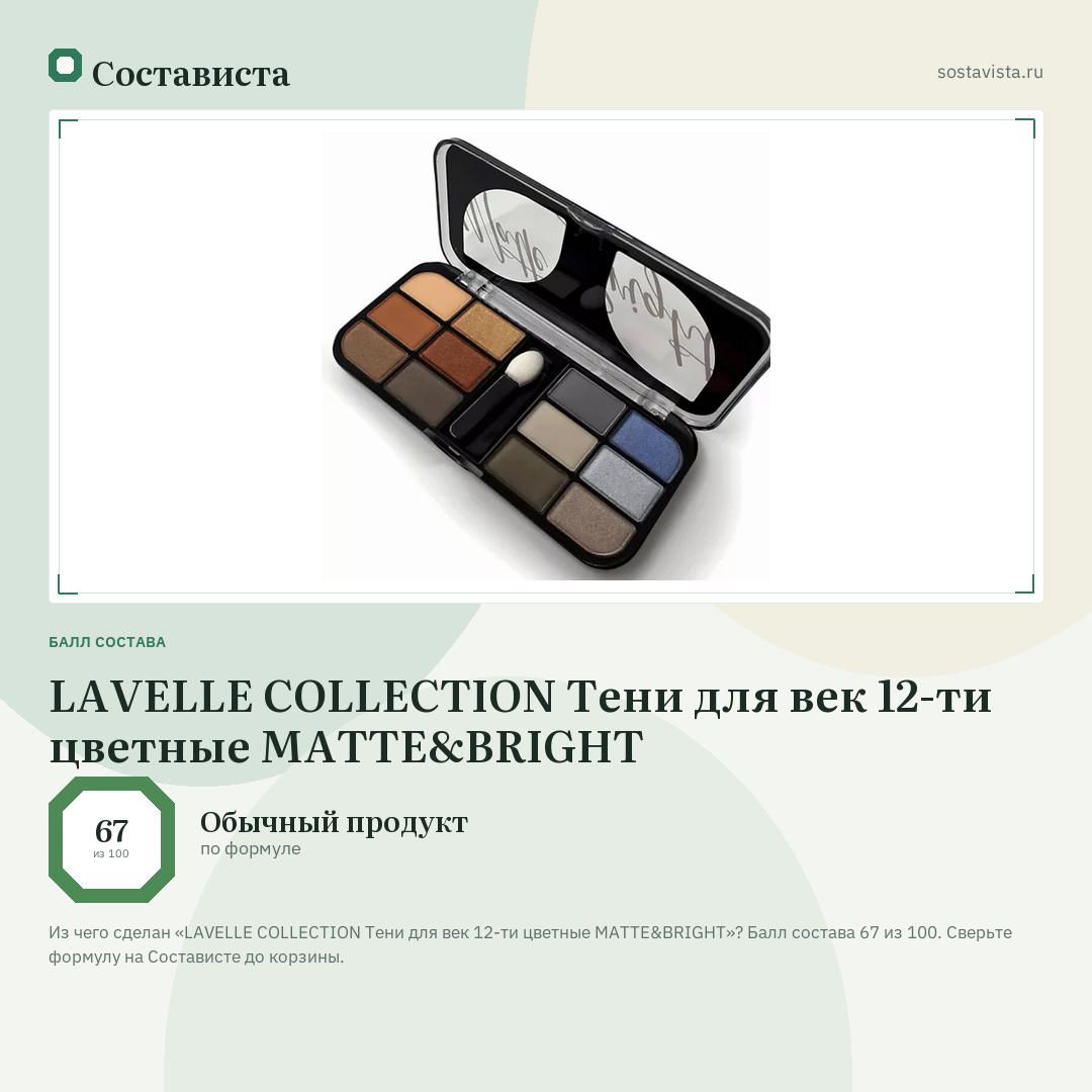 LAVELLE COLLECTION Тени для век 12-ти цветные MATTE&BRIGHT: балл состава 67 из 100 — Состависта
