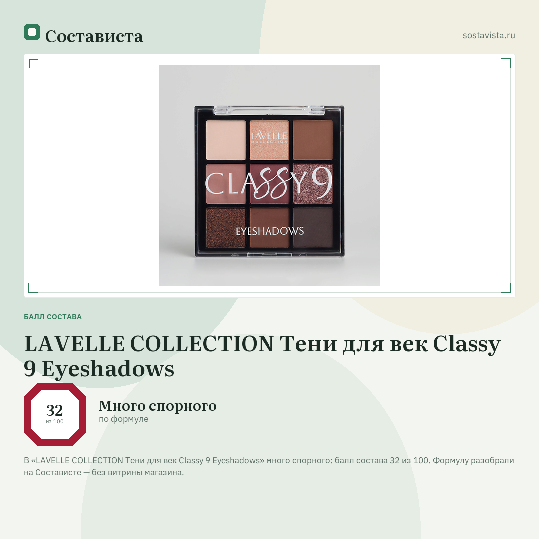 LAVELLE COLLECTION Тени для век Classy 9 Eyeshadows: балл состава 32 из 100 — Состависта