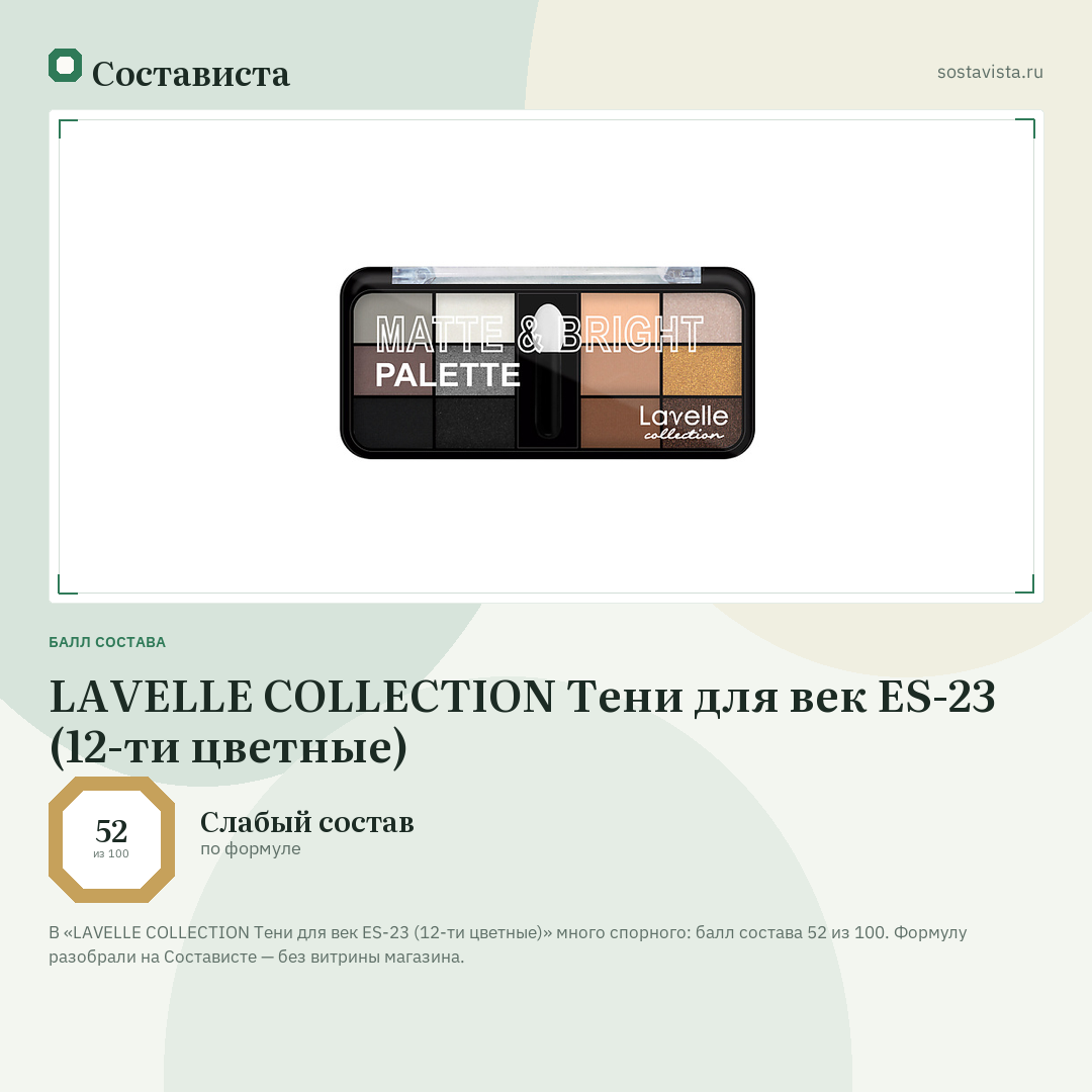 LAVELLE COLLECTION Тени для век ES-23 (12-ти цветные): балл состава 52 из 100 — Состависта