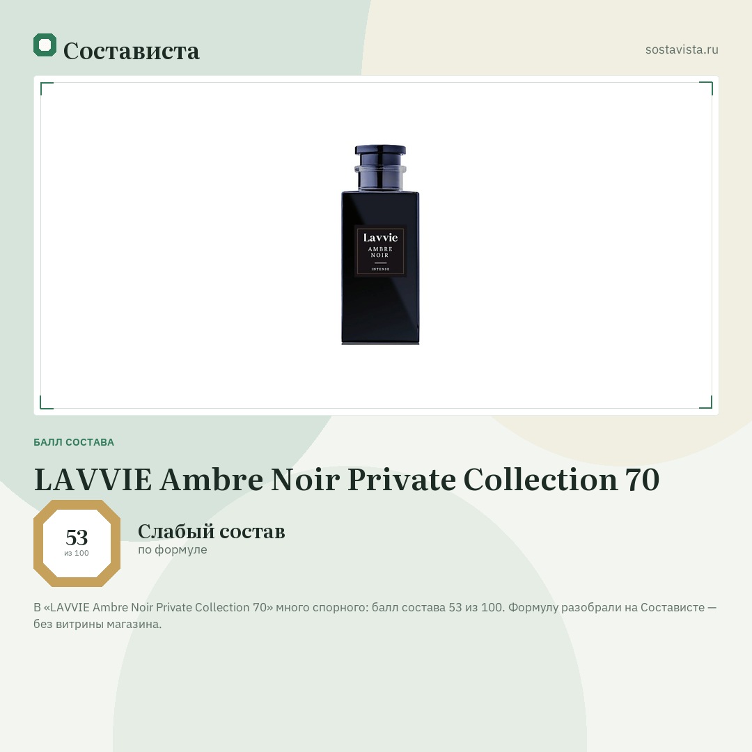 LAVVIE Ambre Noir Private Collection 70: балл состава 53 из 100 — Состависта