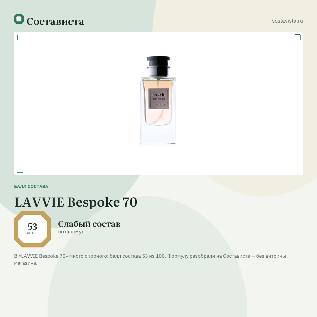 LAVVIE Bespoke 70: балл состава 53 из 100 — Состависта