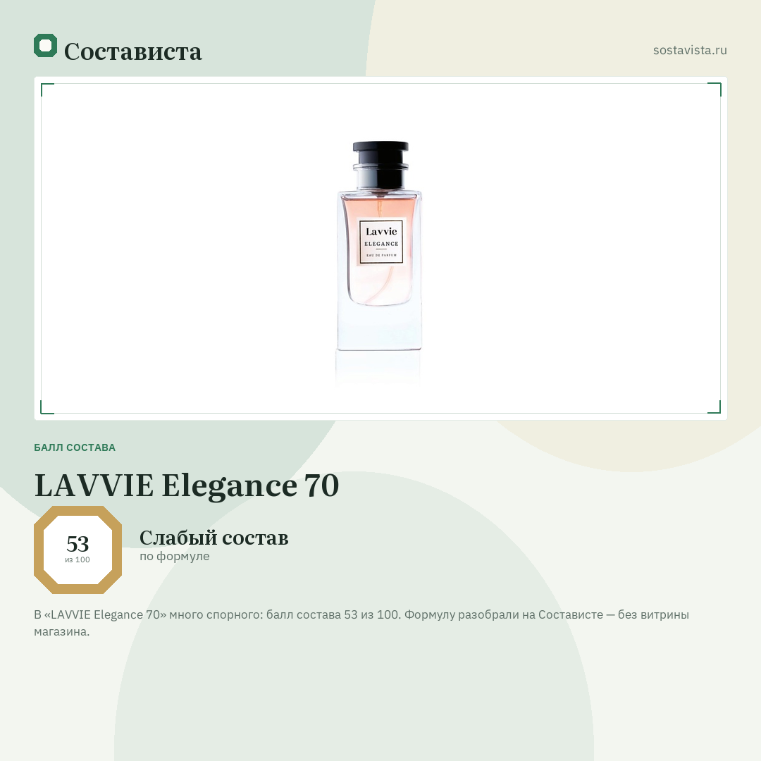 LAVVIE Elegance 70: балл состава 53 из 100 — Состависта