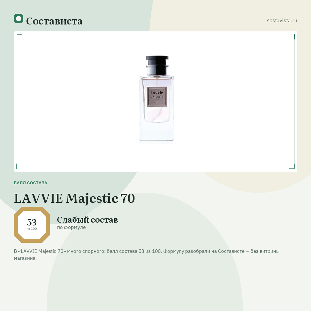 LAVVIE Majestic 70: балл состава 53 из 100 — Состависта
