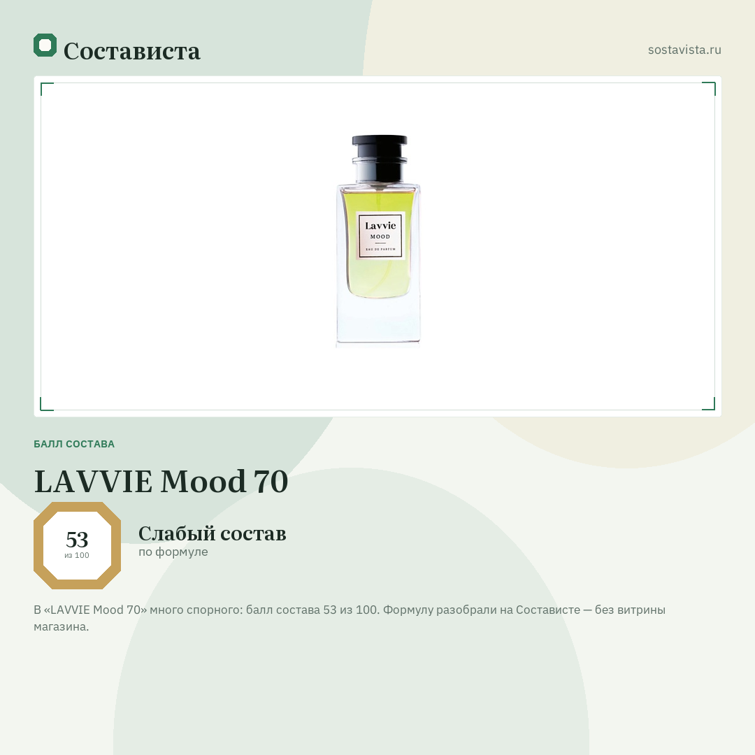 LAVVIE Mood 70: балл состава 53 из 100 — Состависта
