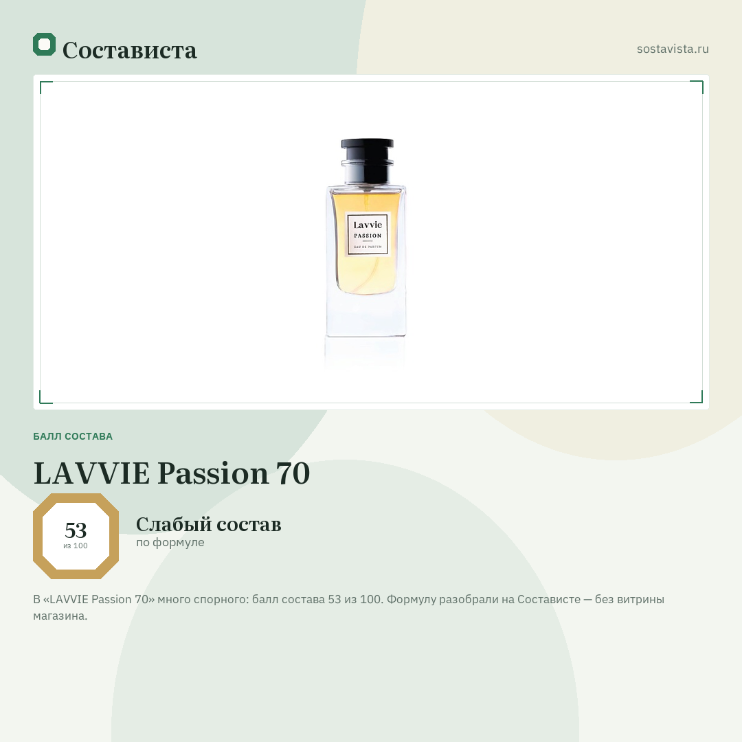 LAVVIE Passion 70: балл состава 53 из 100 — Состависта