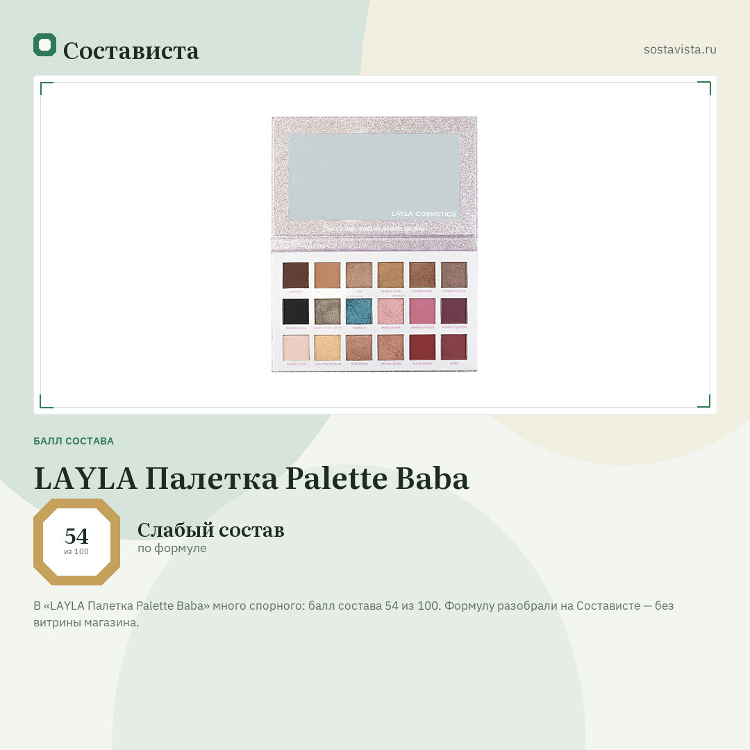 LAYLA Палетка Palette Baba: балл состава 54 из 100 — Состависта