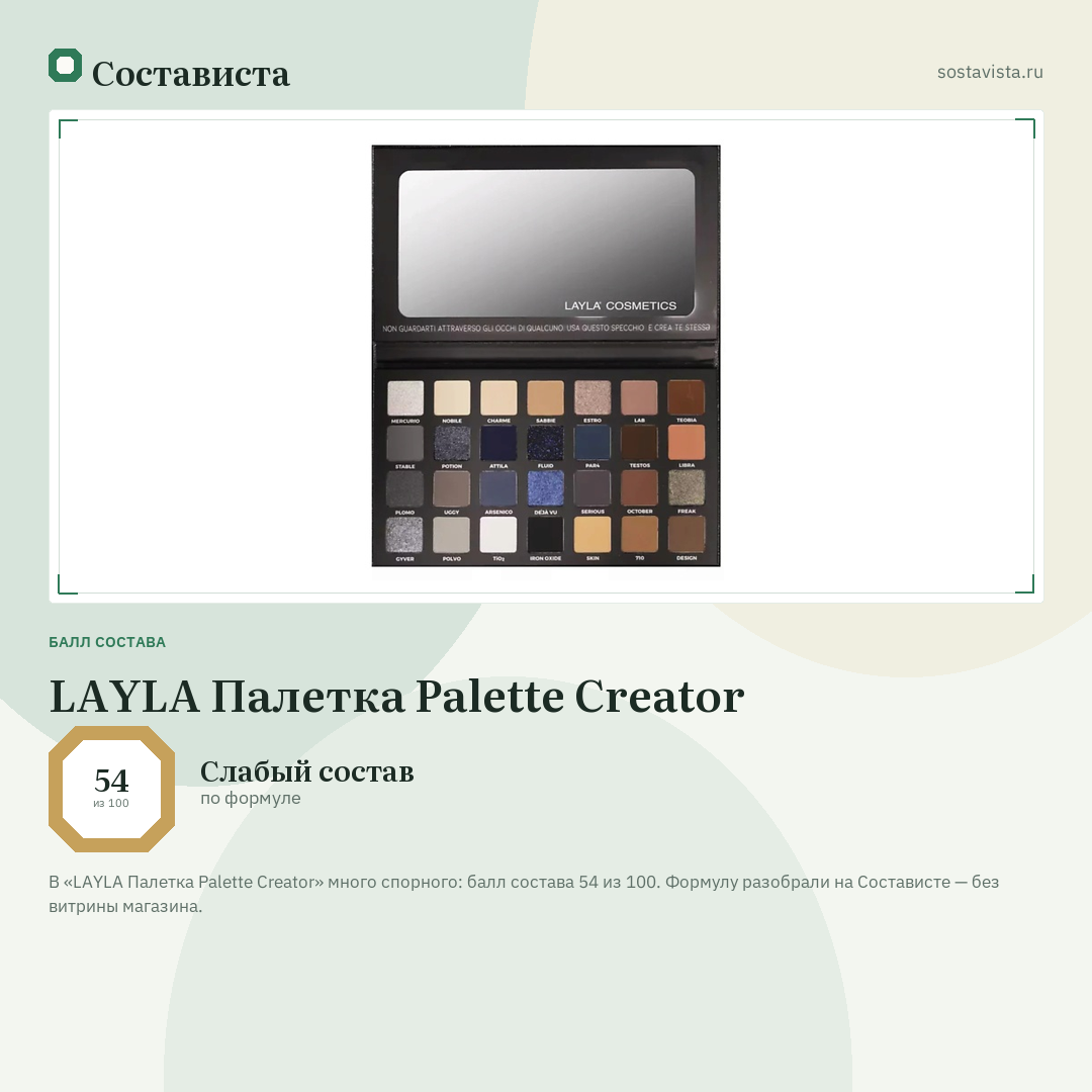 LAYLA Палетка Palette Creator: балл состава 54 из 100 — Состависта