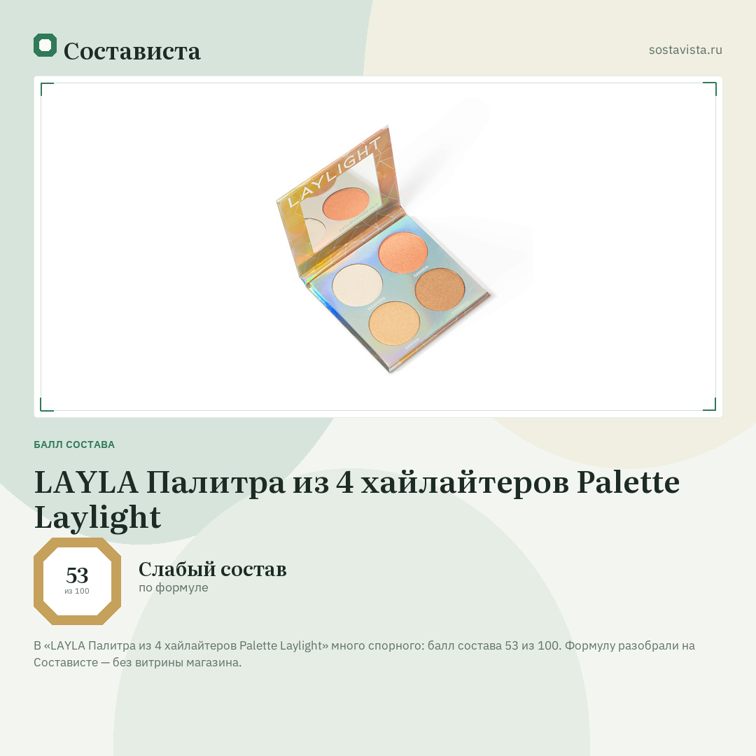 LAYLA Палитра из 4 хайлайтеров Palette Laylight: балл состава 53 из 100 — Состависта