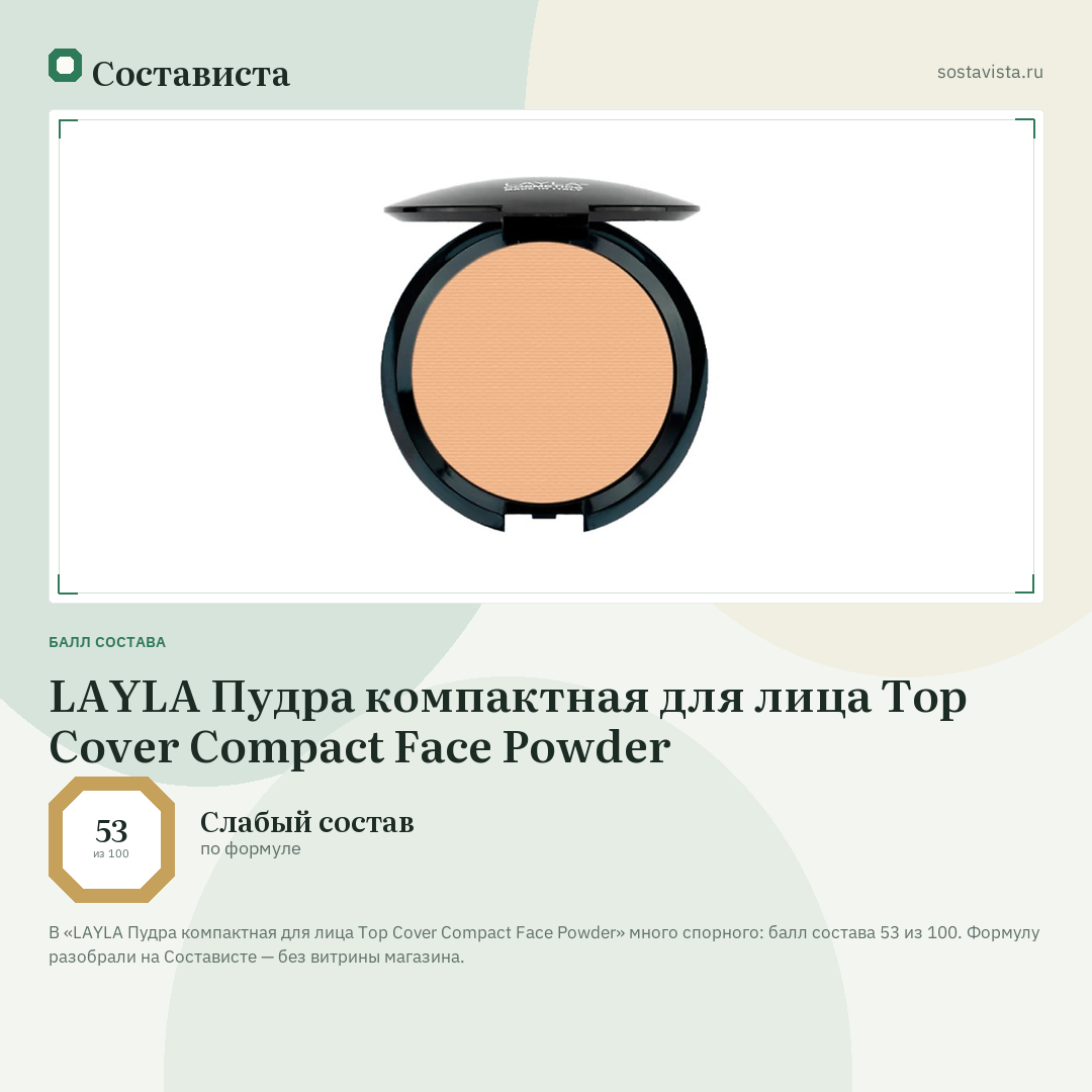 LAYLA Пудра компактная для лица Top Cover Compact Face Powder: балл состава 53 из 100 — Состависта