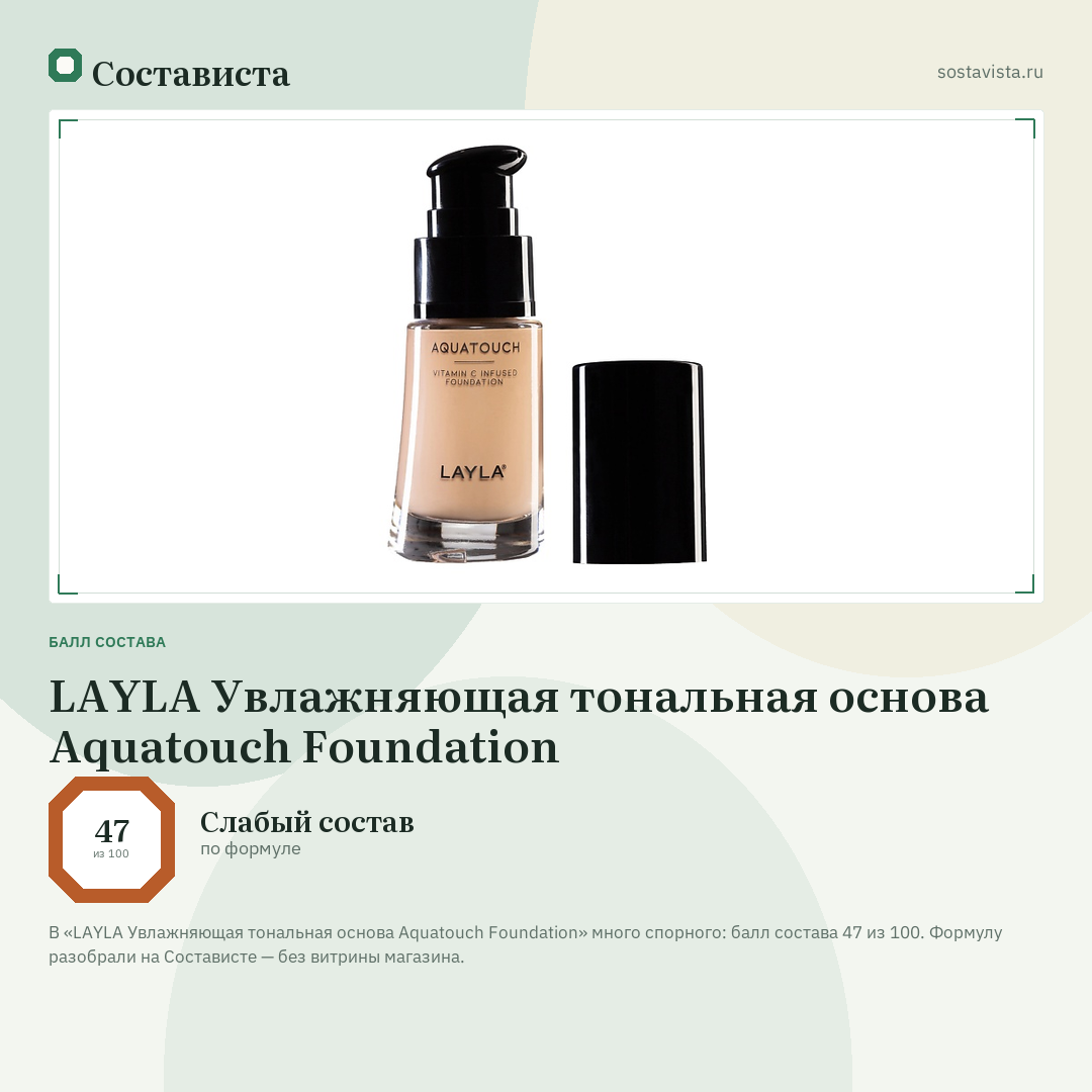 LAYLA Увлажняющая тональная основа Aquatouch Foundation: балл состава 47 из 100 — Состависта