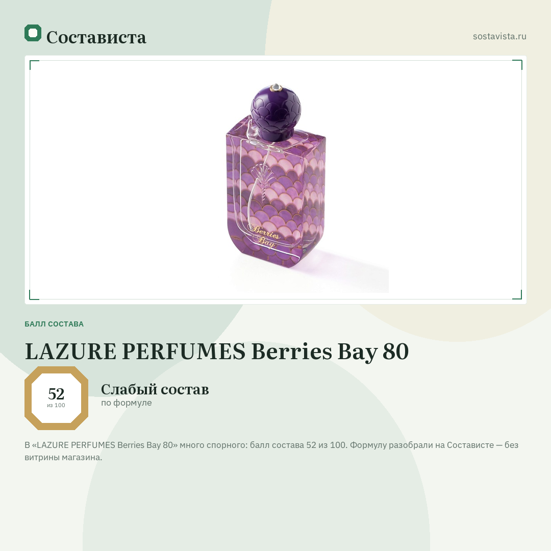 LAZURE PERFUMES Berries Bay 80: балл состава 52 из 100 — Состависта