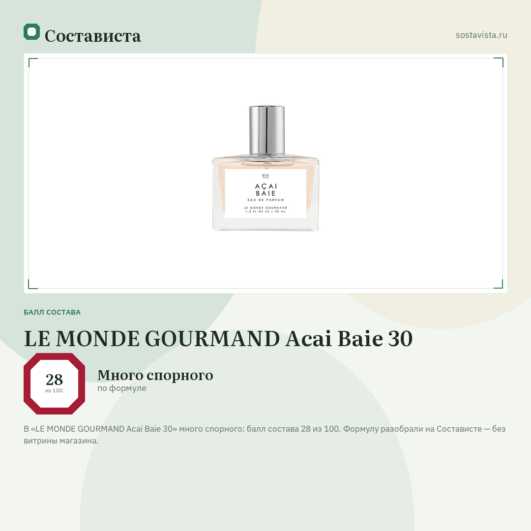 LE MONDE GOURMAND Acai Baie 30: балл состава 28 из 100 — Состависта
