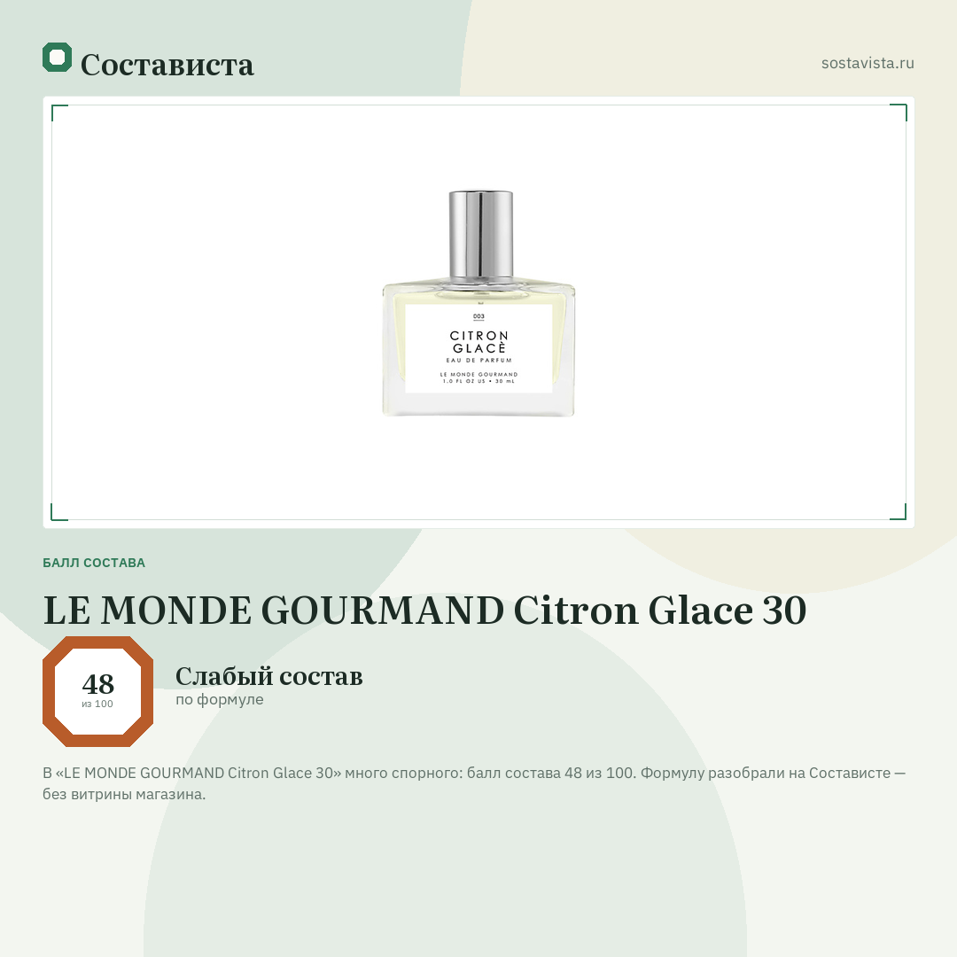 LE MONDE GOURMAND Citron Glace 30: балл состава 48 из 100 — Состависта