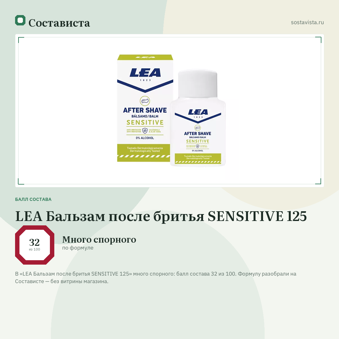 LEA Бальзам после бритья SENSITIVE 125: балл состава 32 из 100 — Состависта