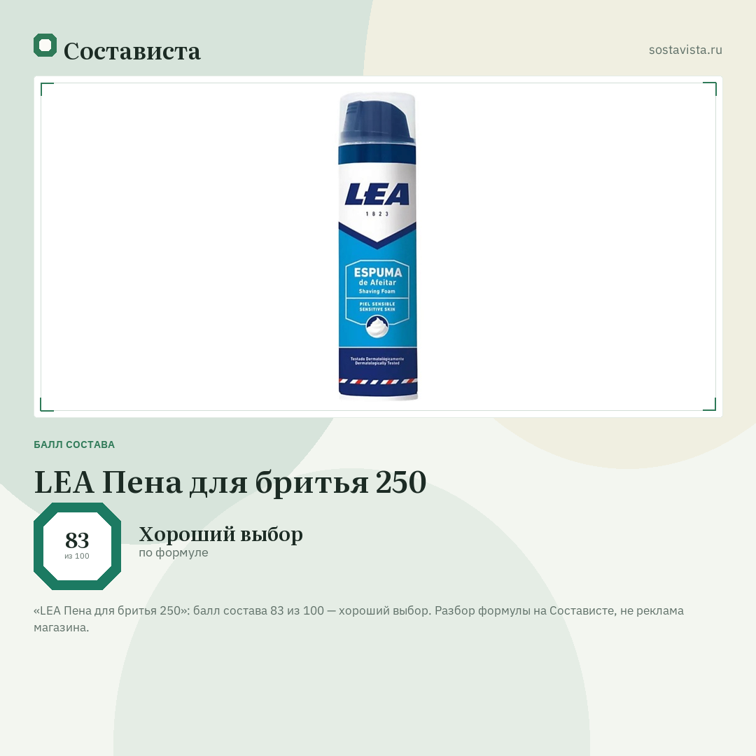 LEA Пена для бритья 250: балл состава 83 из 100 — Состависта