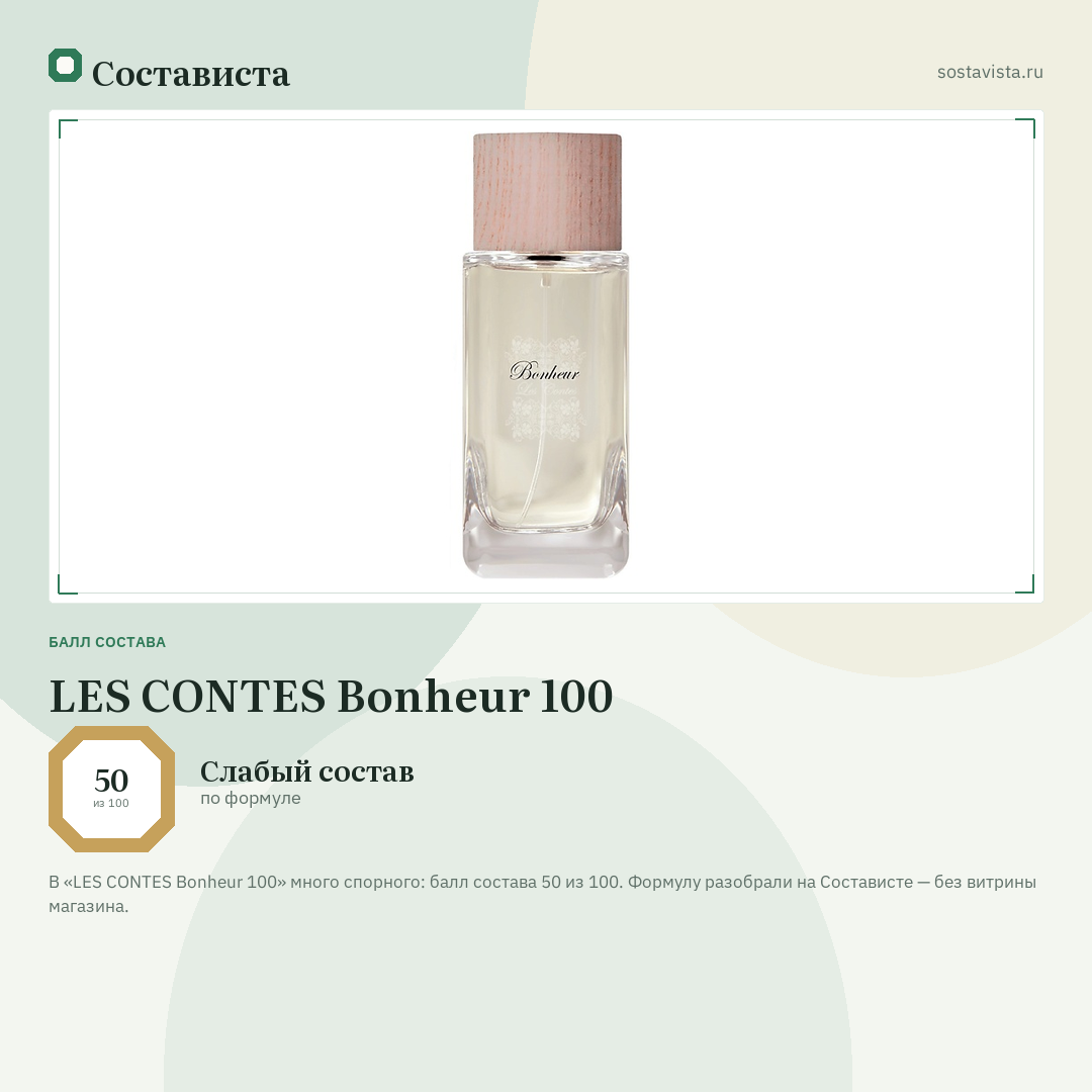 LES CONTES Bonheur 100: балл состава 50 из 100 — Состависта