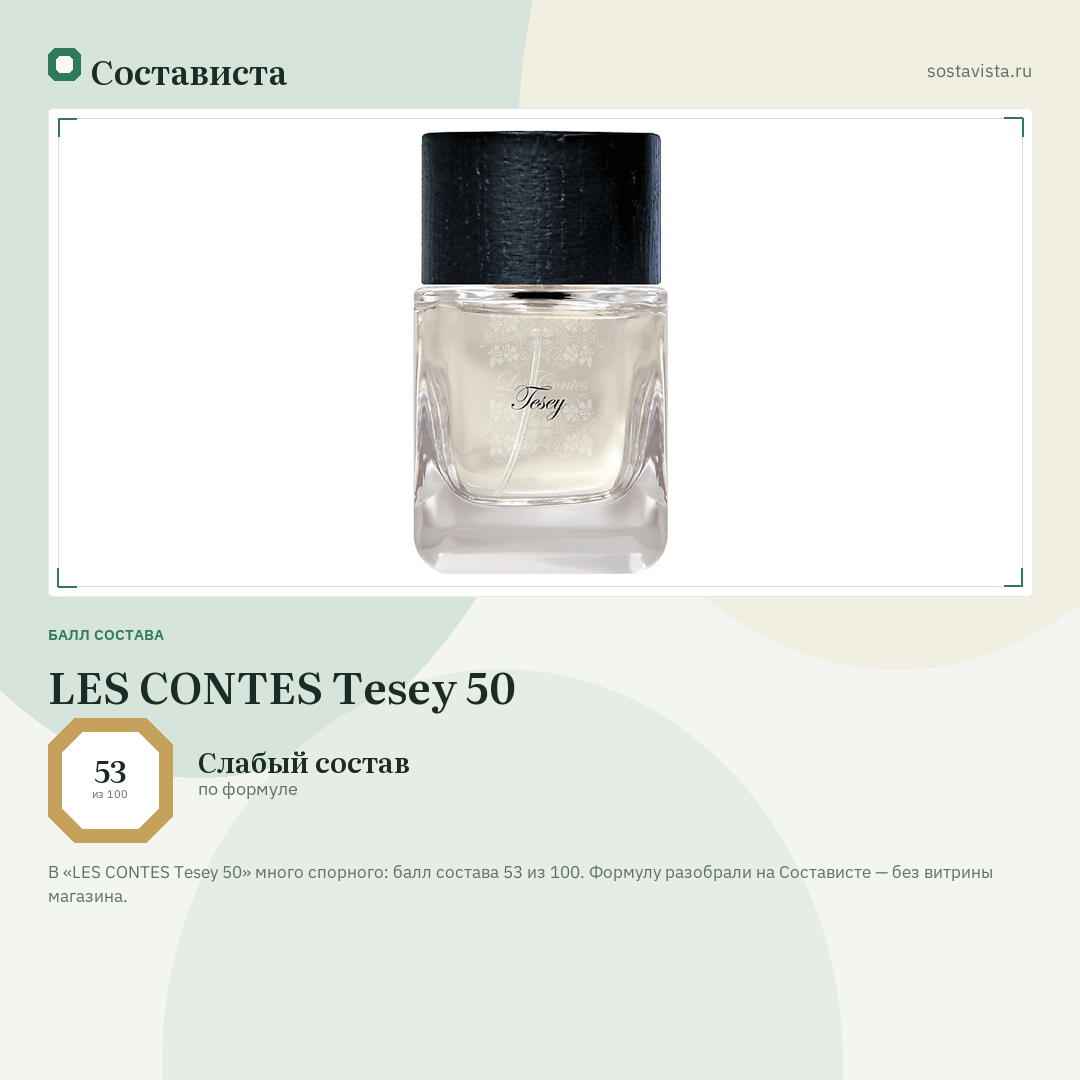 LES CONTES Tesey 50: балл состава 53 из 100 — Состависта