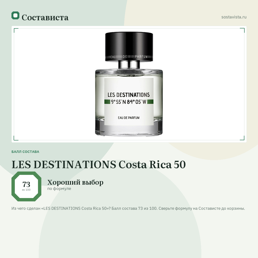 LES DESTINATIONS Costa Rica 50: балл состава 73 из 100 — Состависта
